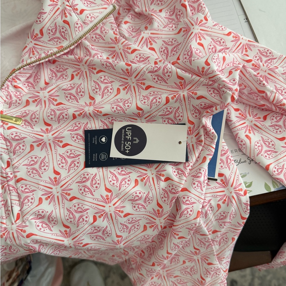Cabana Life Pink & Coral Printed Sun 3/4 Zip